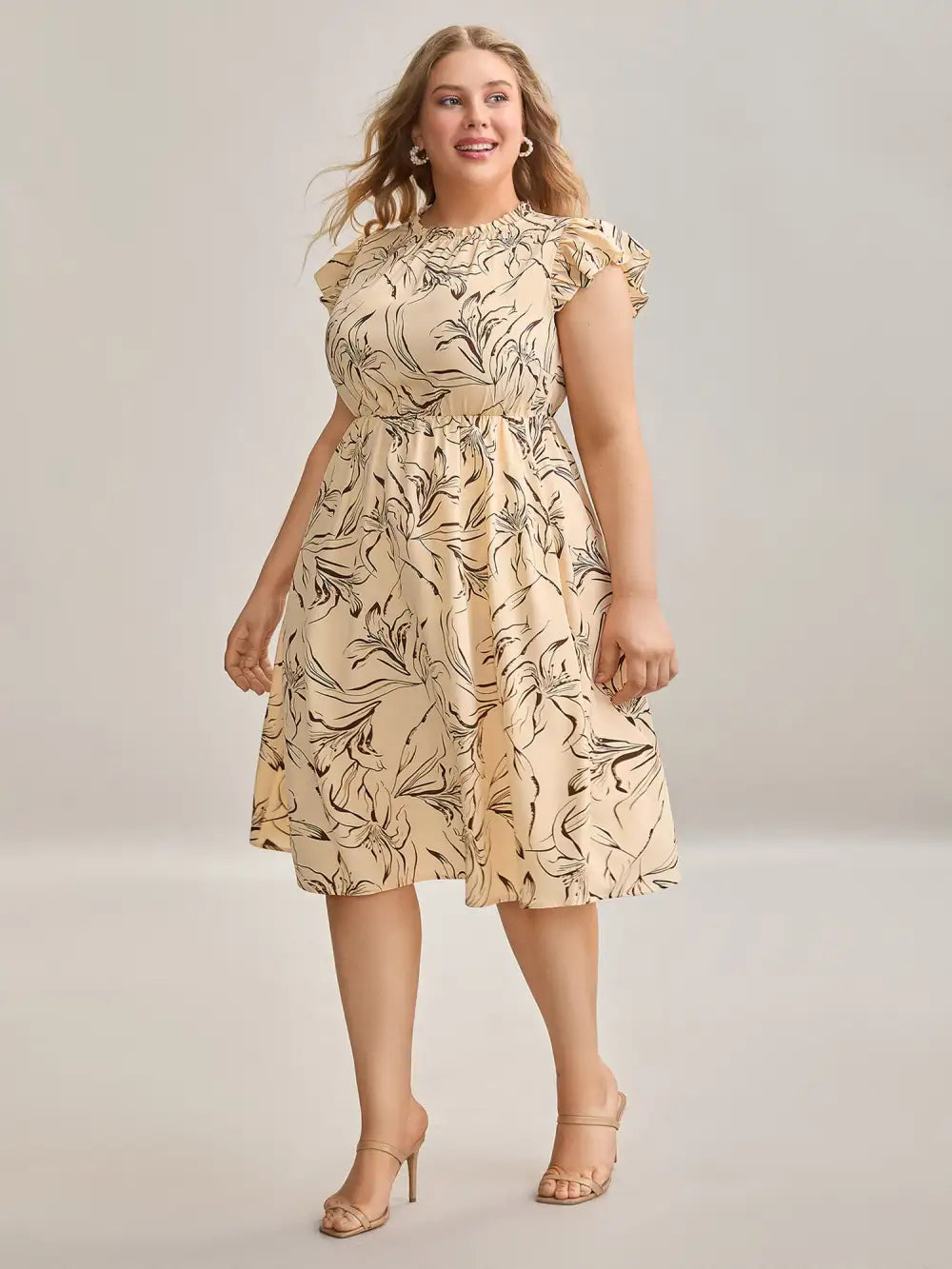 Abstract Print Mock Neck Midi Dress