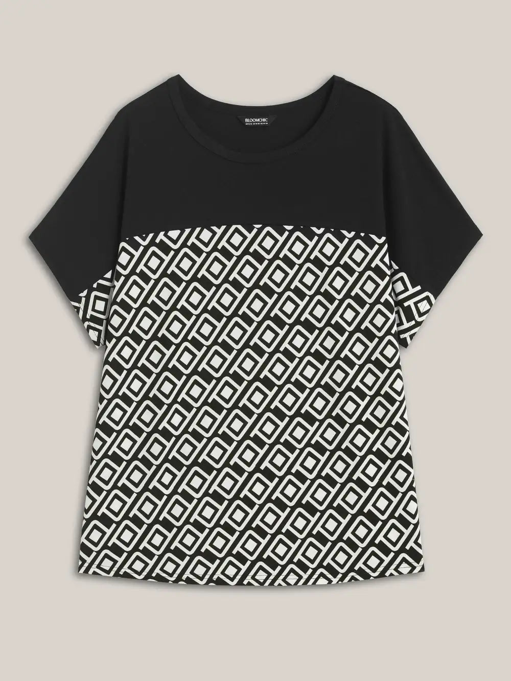Geometric Print Spliced Crew Neck T-Shirt