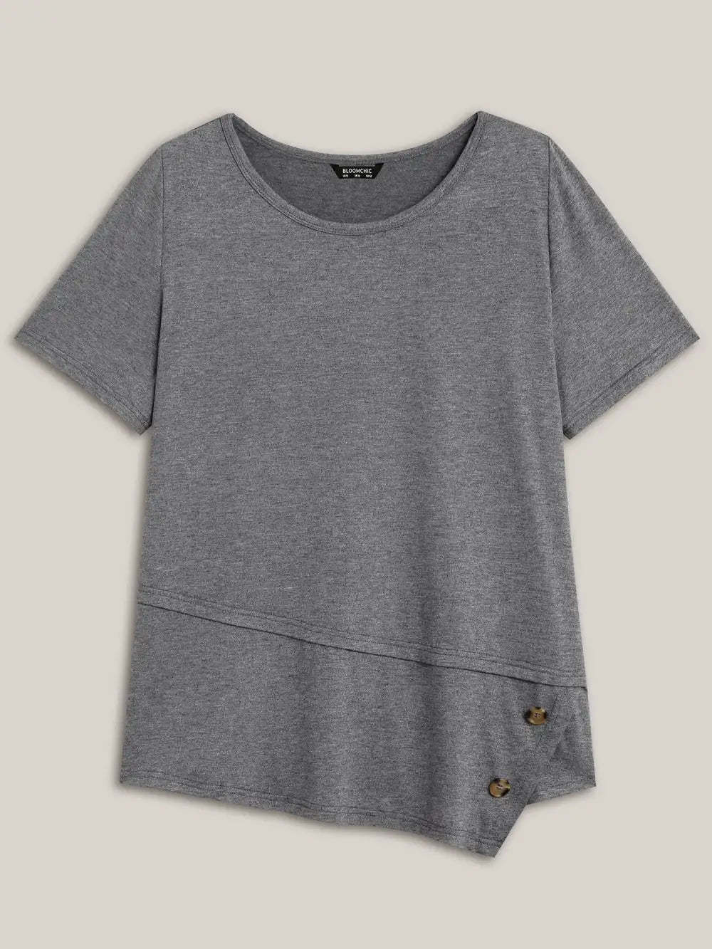 Asymmetrical Hem Buttons Plain Knit Top