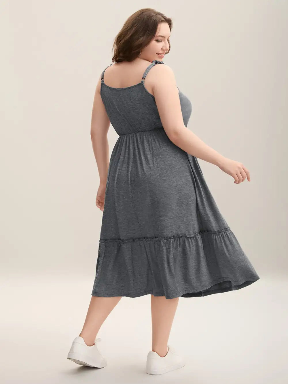 Supersoft Heathered Ruched Straps Midi Dress