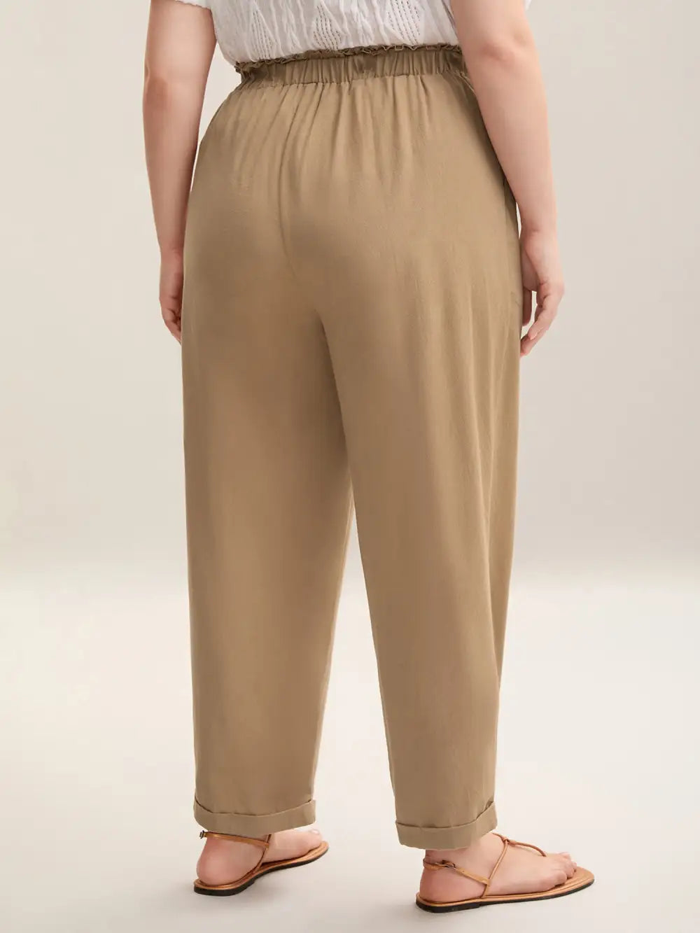 Belted Smocked Straight-Leg Pants