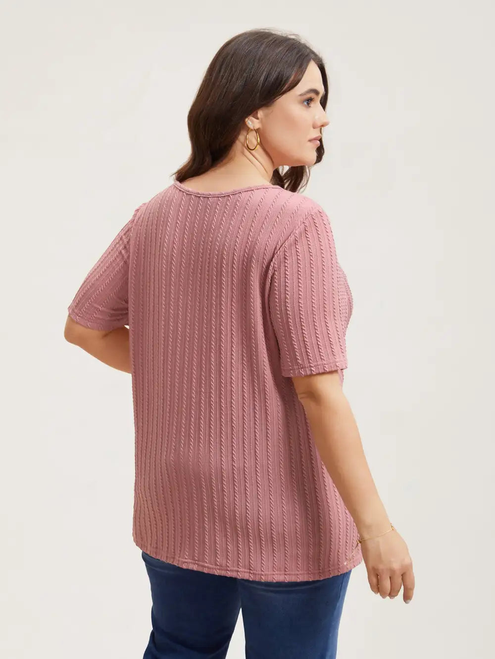Cable Knit Textured Round Neck T-Shirt