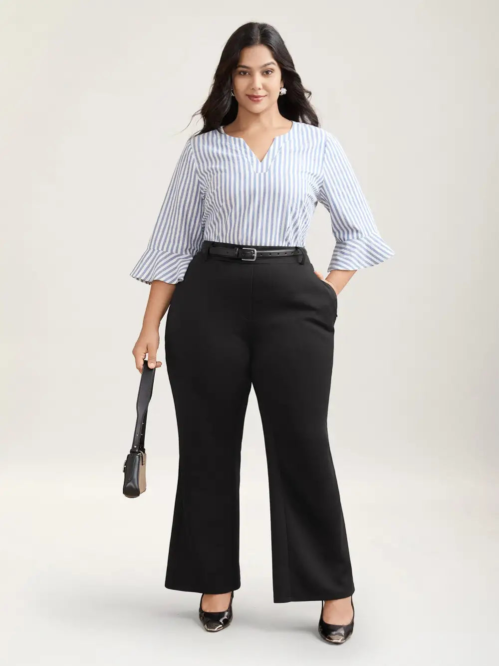 Stretchy Waist Zipper Pocket Flared Pants