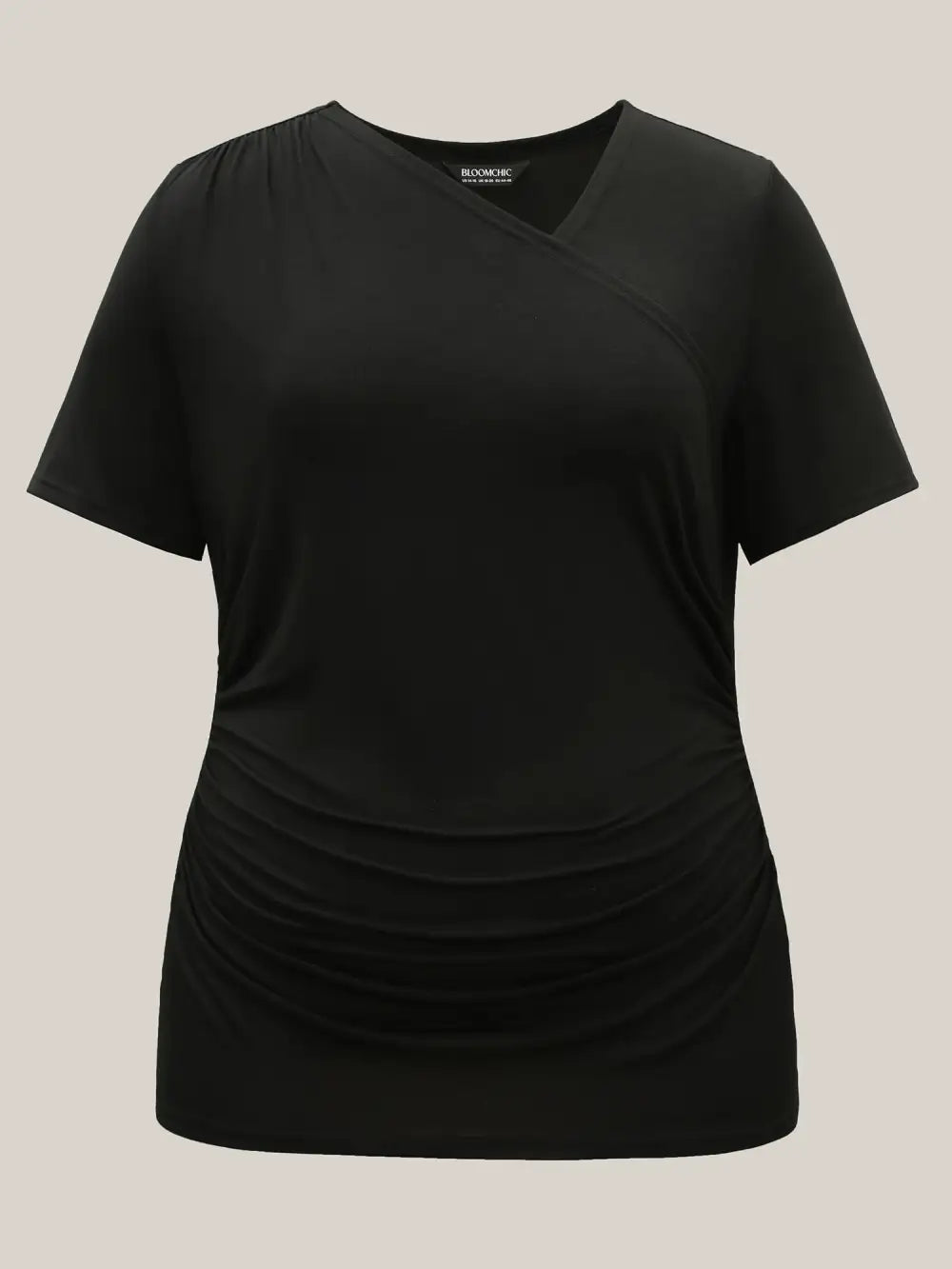 Asymmetrical Neckline Curved Hem Plain T-Shirt