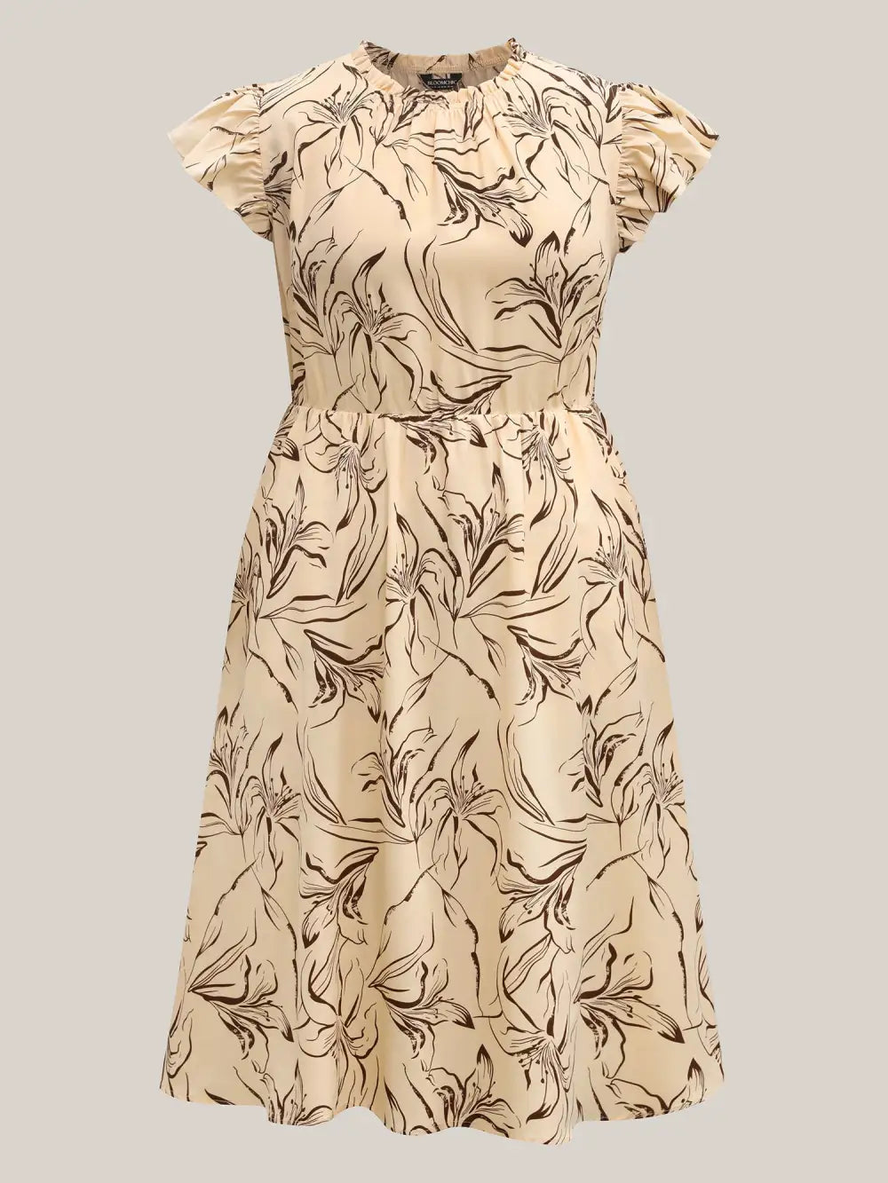 Abstract Print Mock Neck Midi Dress