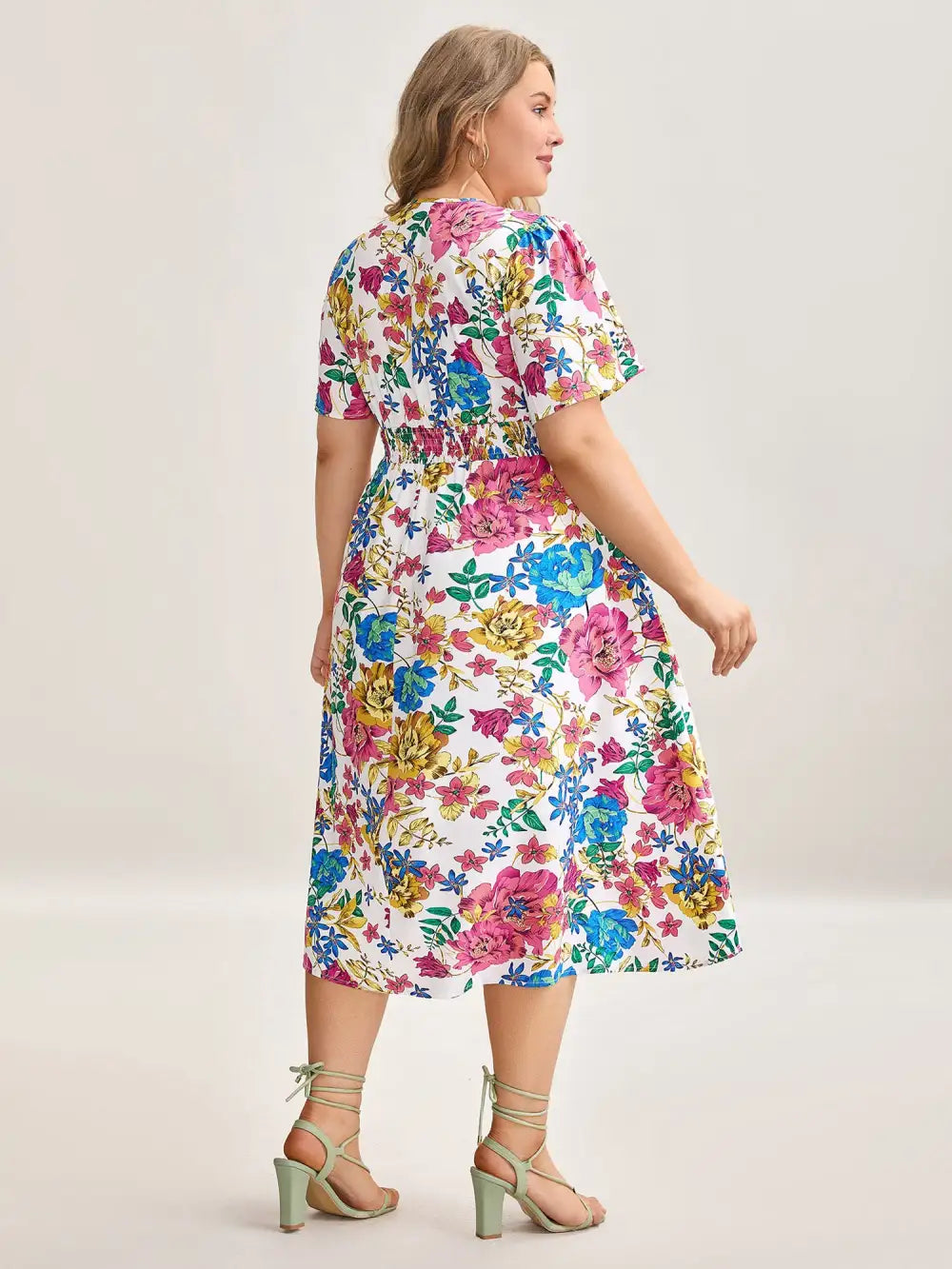 Blooming Flowers Surplice Neck Pockets Dress
