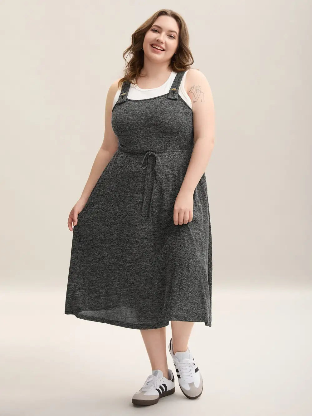 Super Stretchy Overall Straps Knit Midi Dress