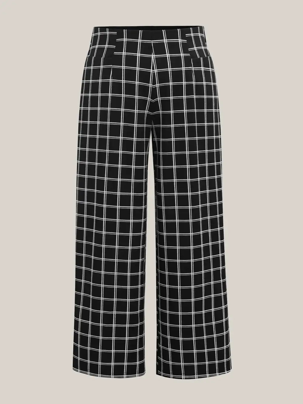 Plaid Pattern Stretchy Waist Wide-Leg Pants