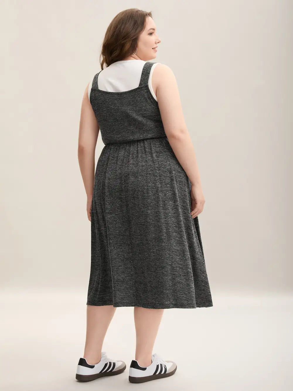 Super Stretchy Overall Straps Knit Midi Dress