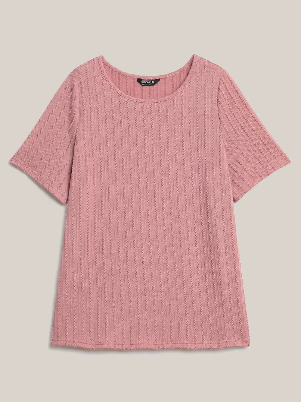 Cable Knit Textured Round Neck T-Shirt