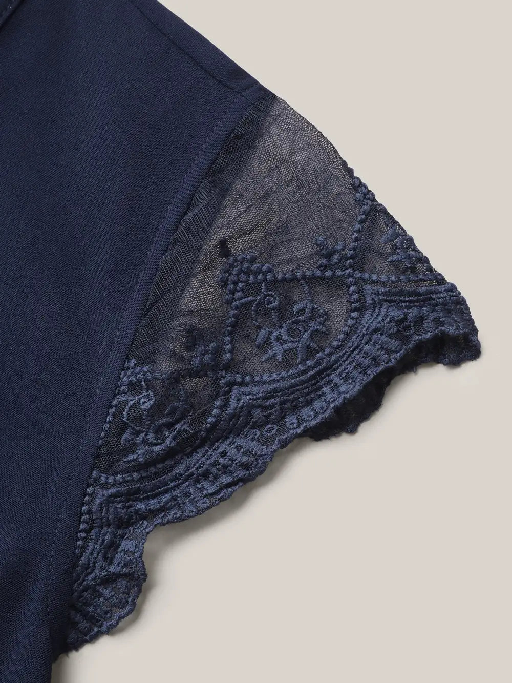 Back Lace Sheer Sleeve Solid Shirt