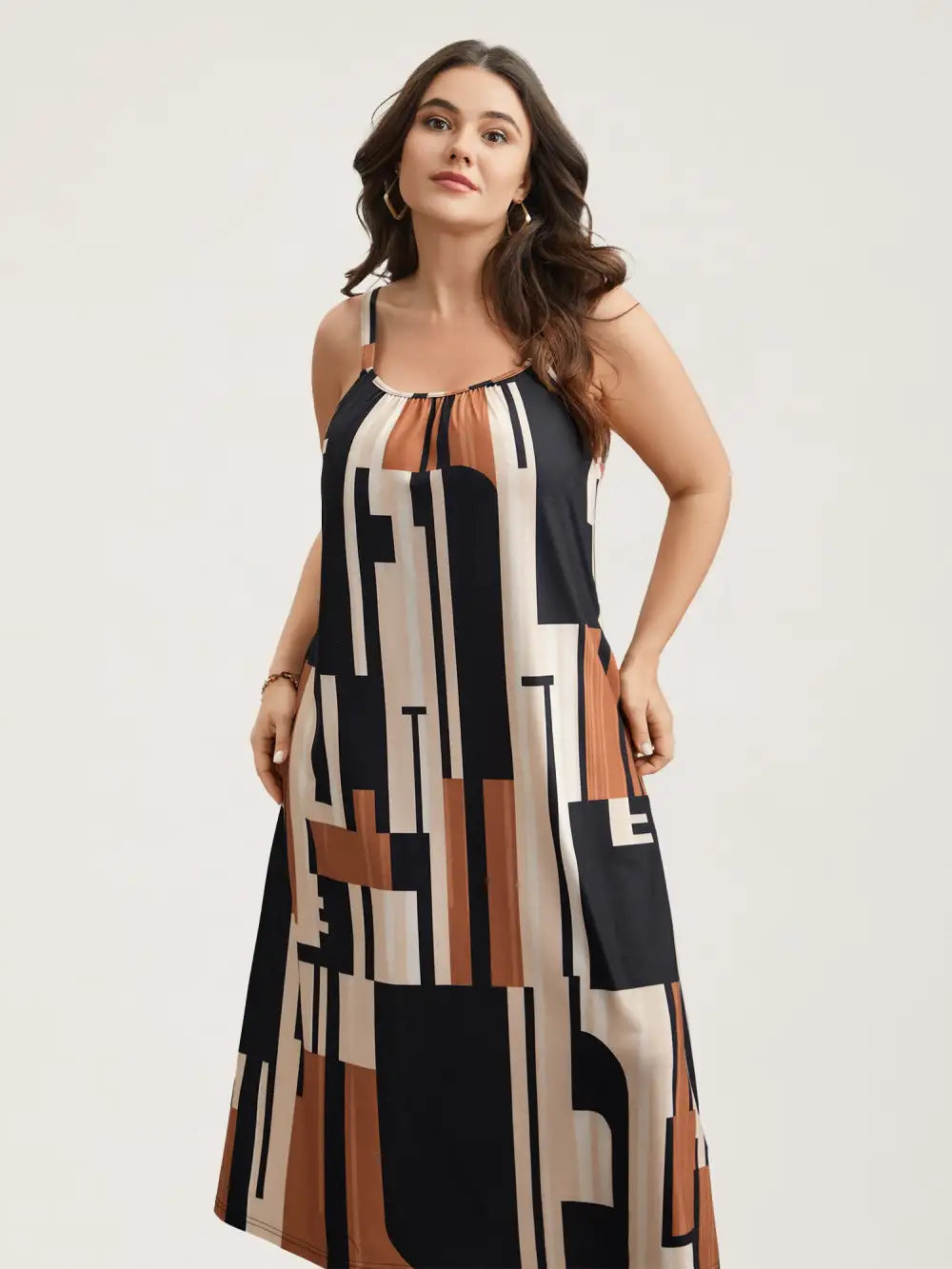 Abstract Print Pockets Cami Midi Dress