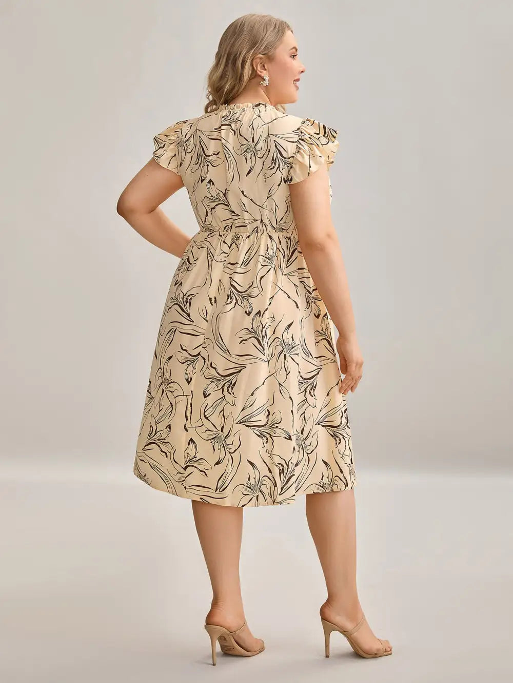 Abstract Print Mock Neck Midi Dress