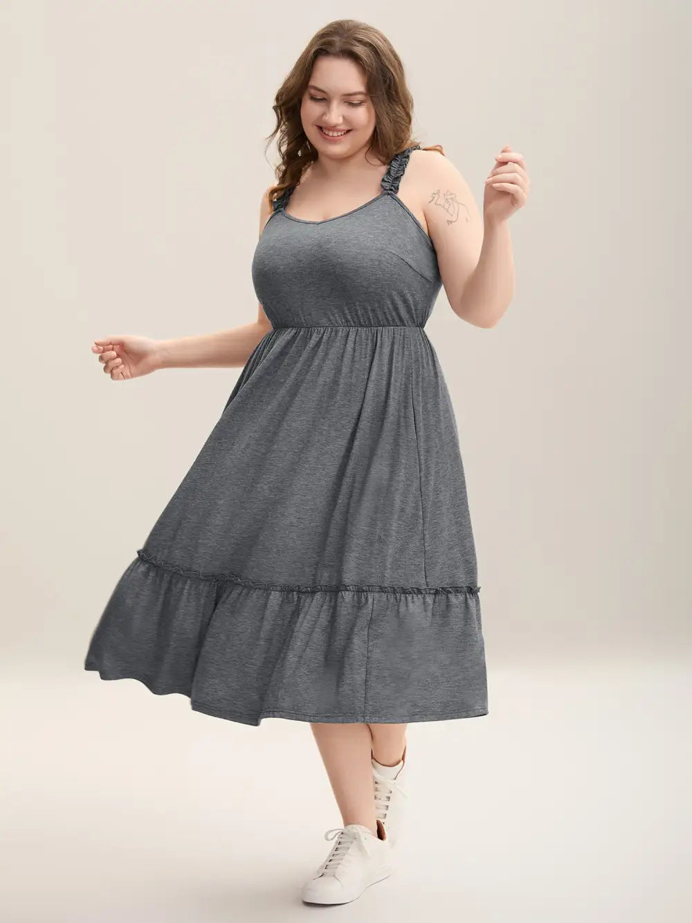 Supersoft Heathered Ruched Straps Midi Dress