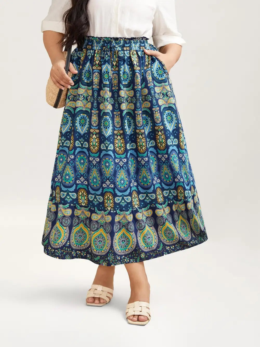 Bohemian Floral Print Pleated Maxi Skirt