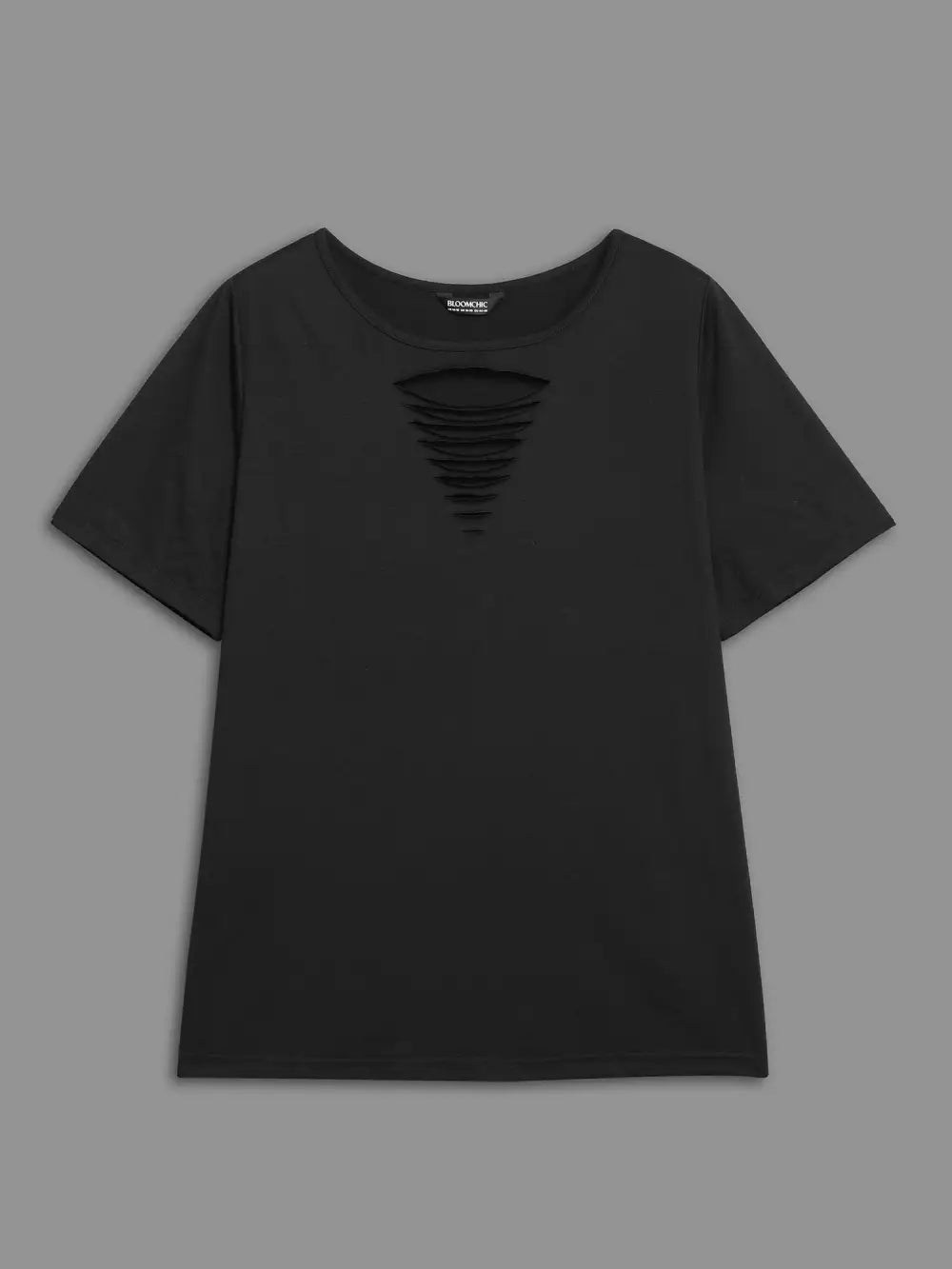 Stretchy Ripped Neck Fitted T-Shirt