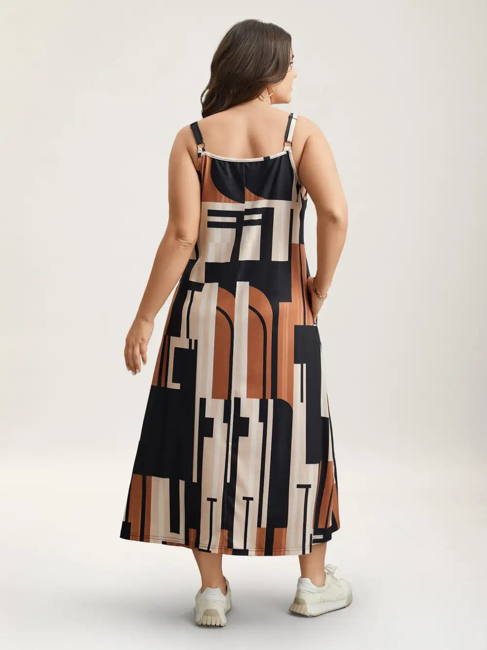 Abstract Print Pockets Cami Midi Dress