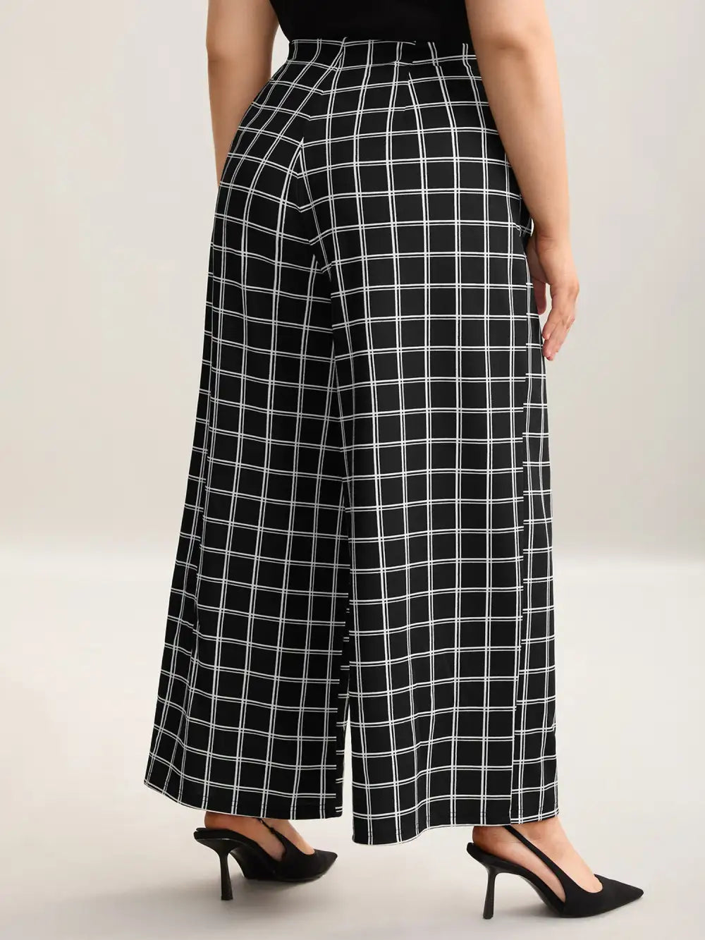 Plaid Pattern Stretchy Waist Wide-Leg Pants