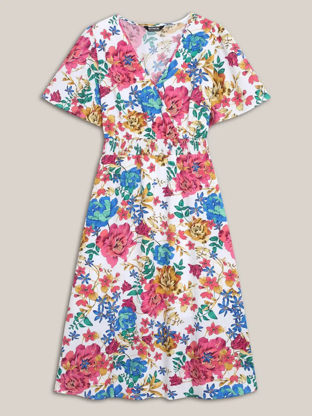 Blooming Flowers Surplice Neck Pockets Dress