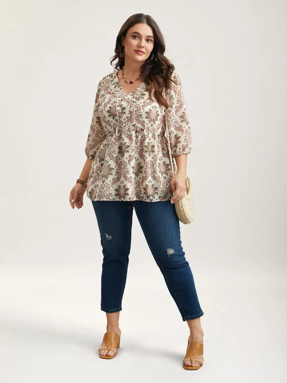 Ornate Print Stretchy Waist Lined Shirt