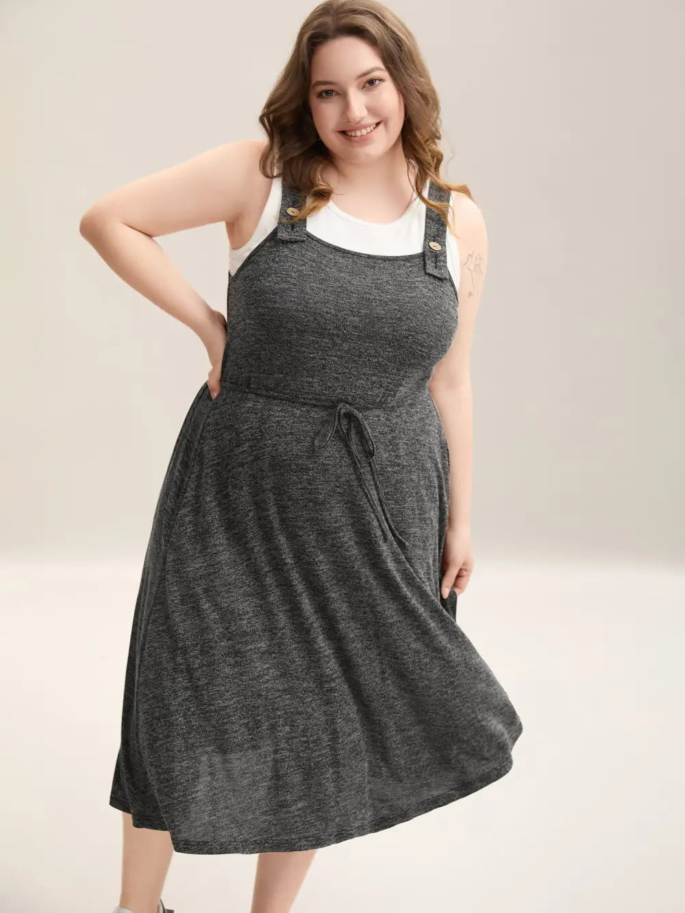 Super Stretchy Overall Straps Knit Midi Dress