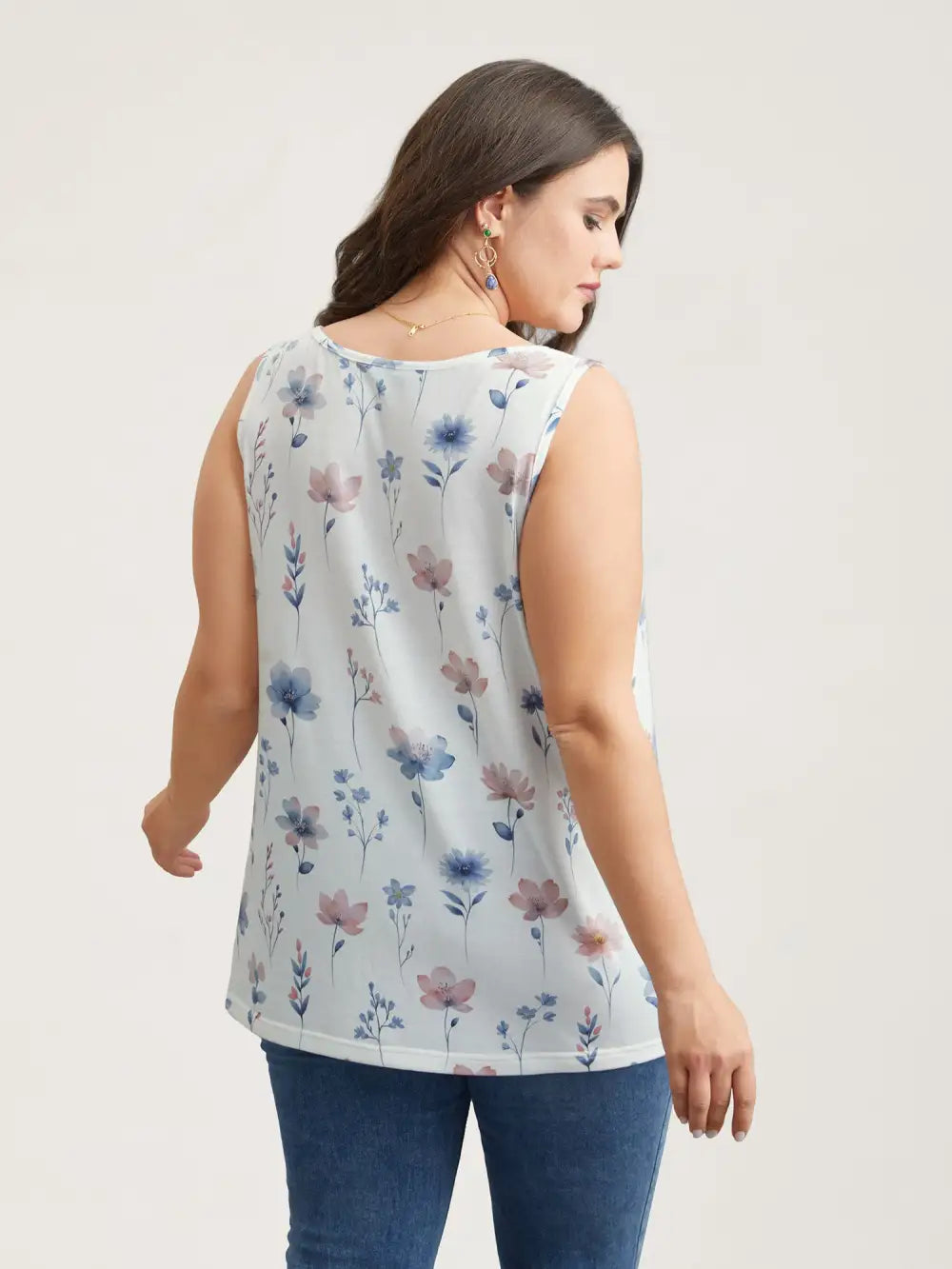 Stretchy Floral Print Fitted Vest