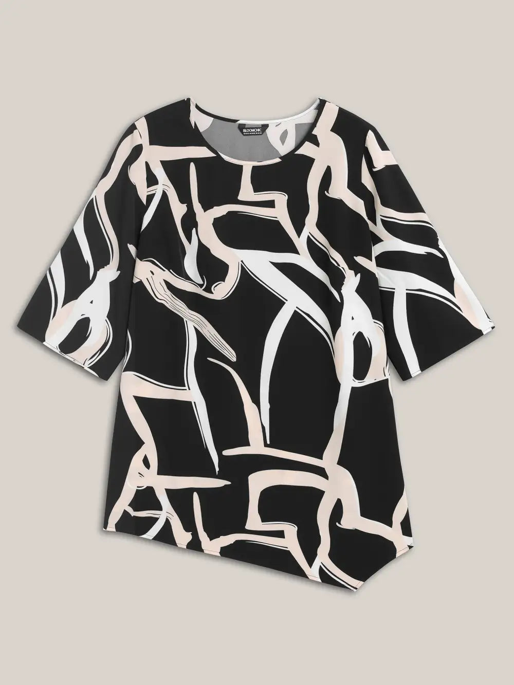 Asymmetrical Line Print Hi Low Hem Blouse