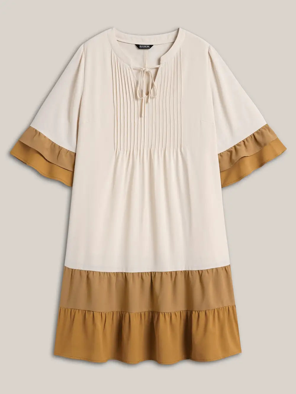 Color Block Neck-Tie Tiered Midi Dress