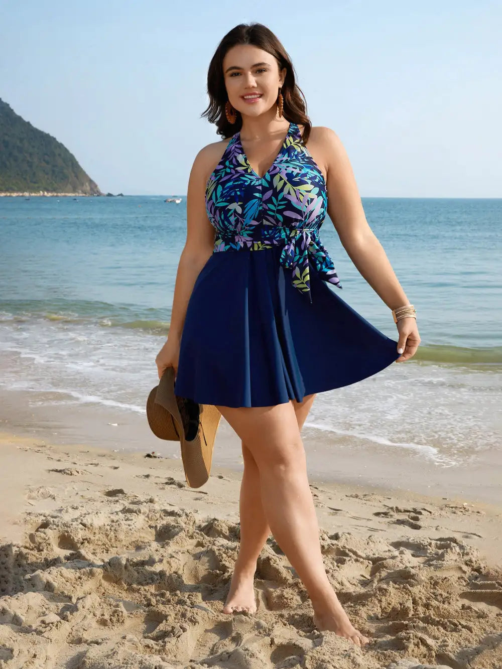 Tropical Flowers Lace Tied Swim Dress