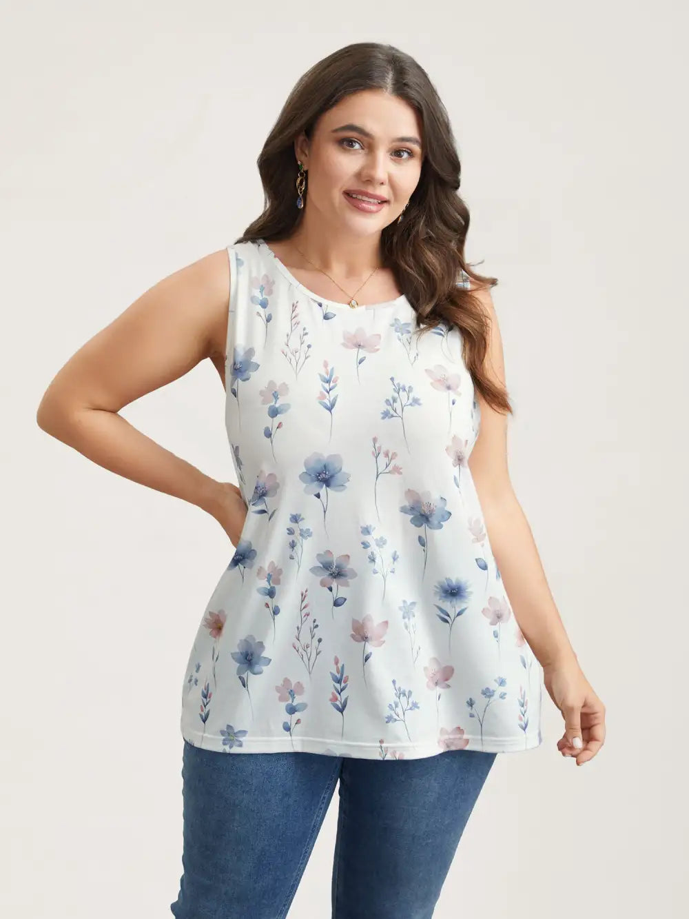 Stretchy Floral Print Fitted Vest