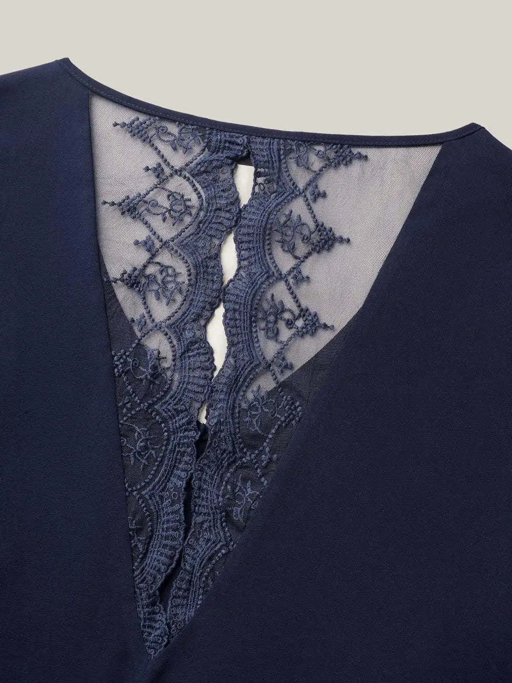 Back Lace Sheer Sleeve Solid Shirt