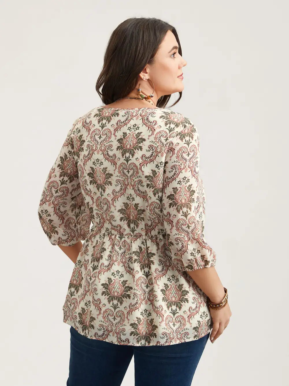 Ornate Print Stretchy Waist Lined Shirt