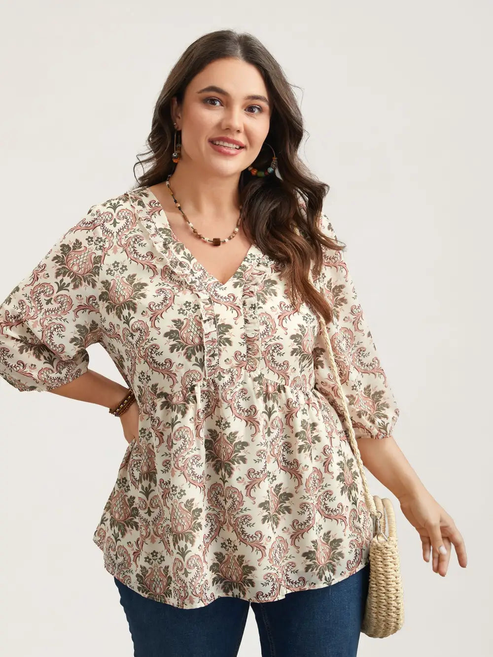 Ornate Print Stretchy Waist Lined Shirt