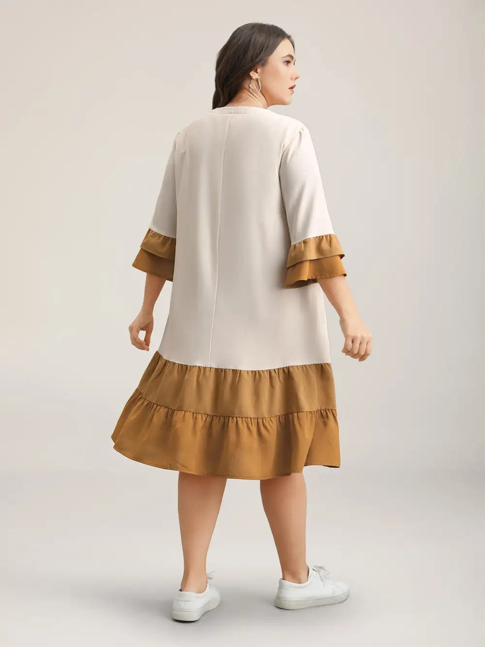 Color Block Neck-Tie Tiered Midi Dress
