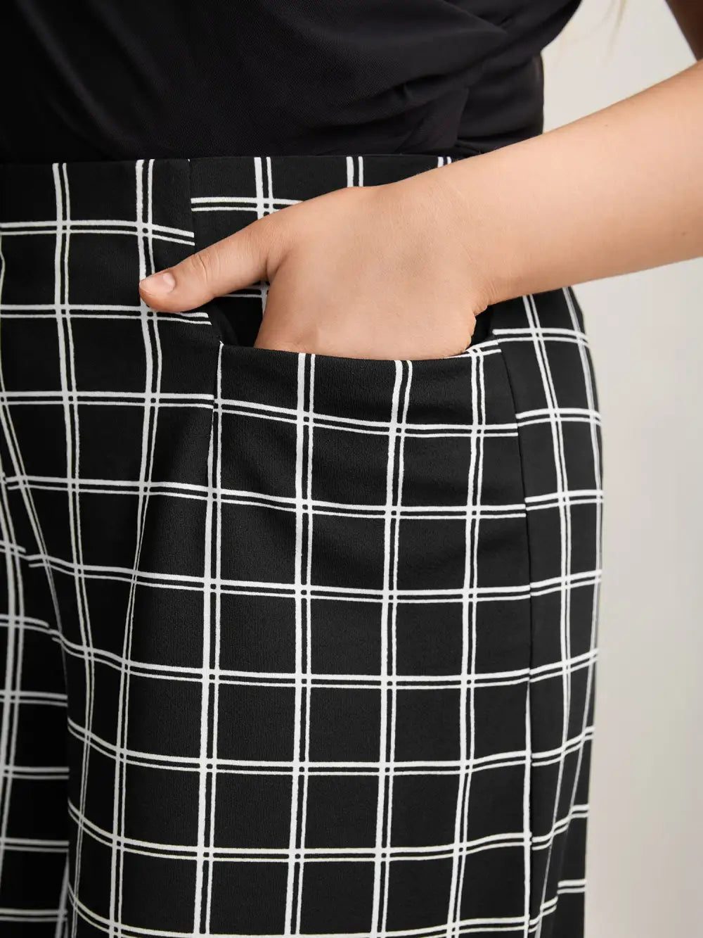Plaid Pattern Stretchy Waist Wide-Leg Pants
