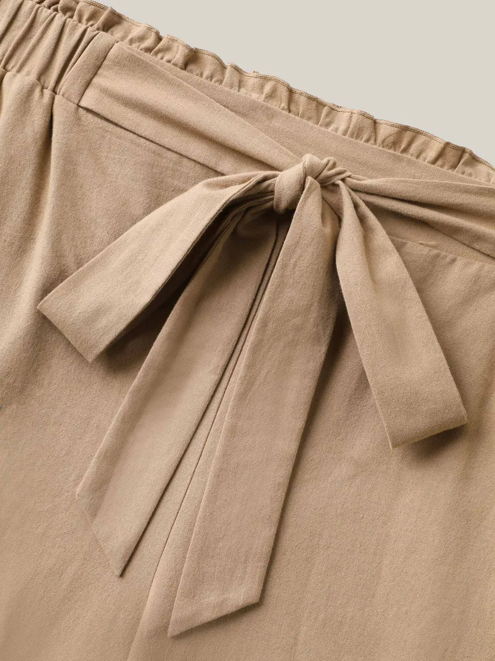 Belted Smocked Straight-Leg Pants