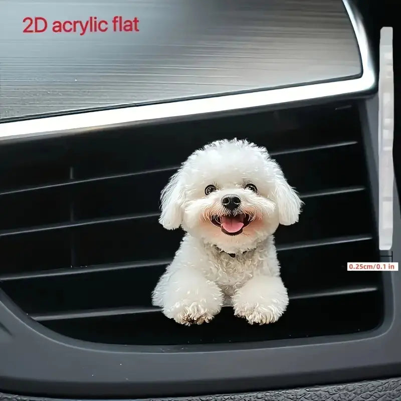 2D Flat, Cute Puppy Car Air Freshener - with Fluffy White Puppy Design