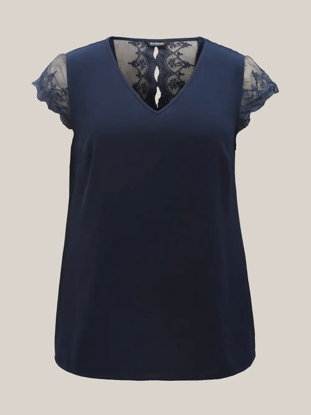 Back Lace Sheer Sleeve Solid Shirt