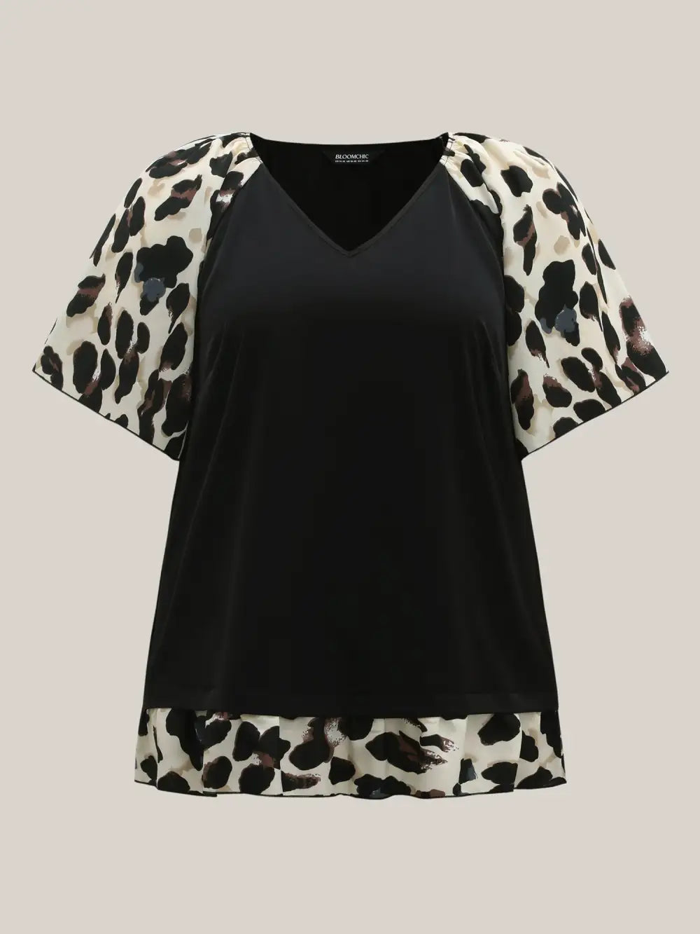 Leopard Print Spliced V-Neck Blouse