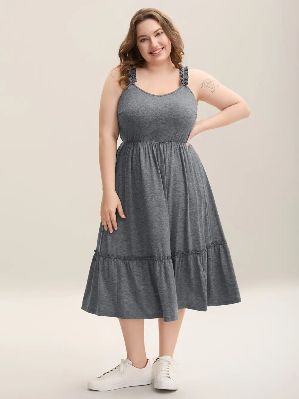 Supersoft Heathered Ruched Straps Midi Dress
