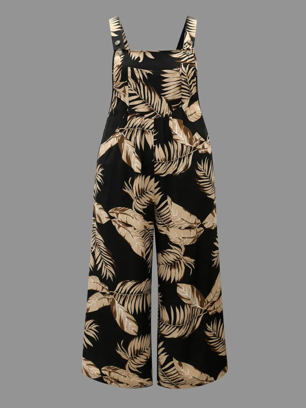 Tropical Leaf Print Overall Straps Jumpsuit