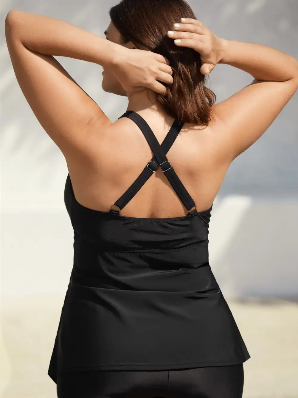 Sheer Ruched Adjustable Straps Swim Top