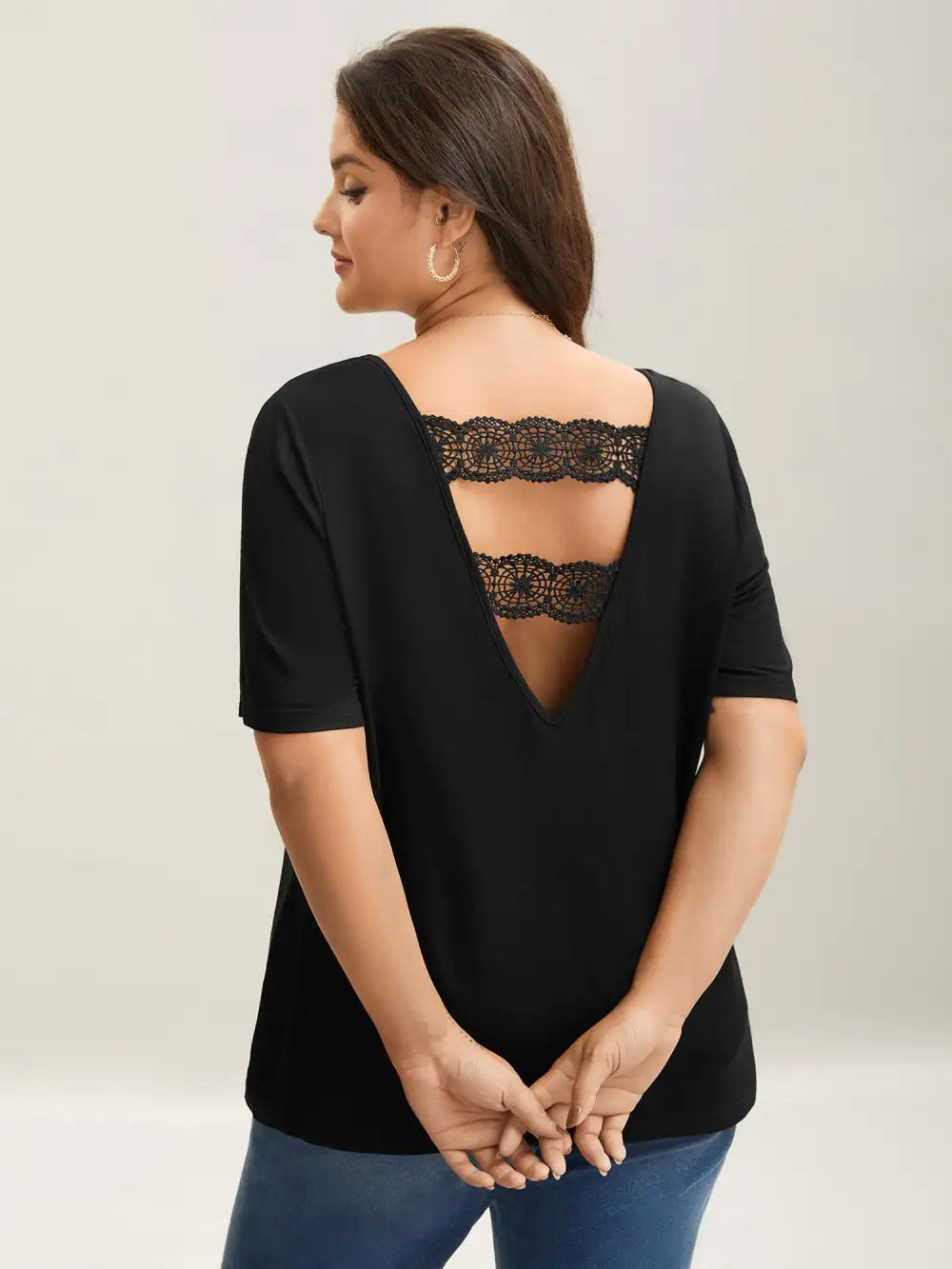 Back Lace Cut-Out V-Neck T-Shirt
