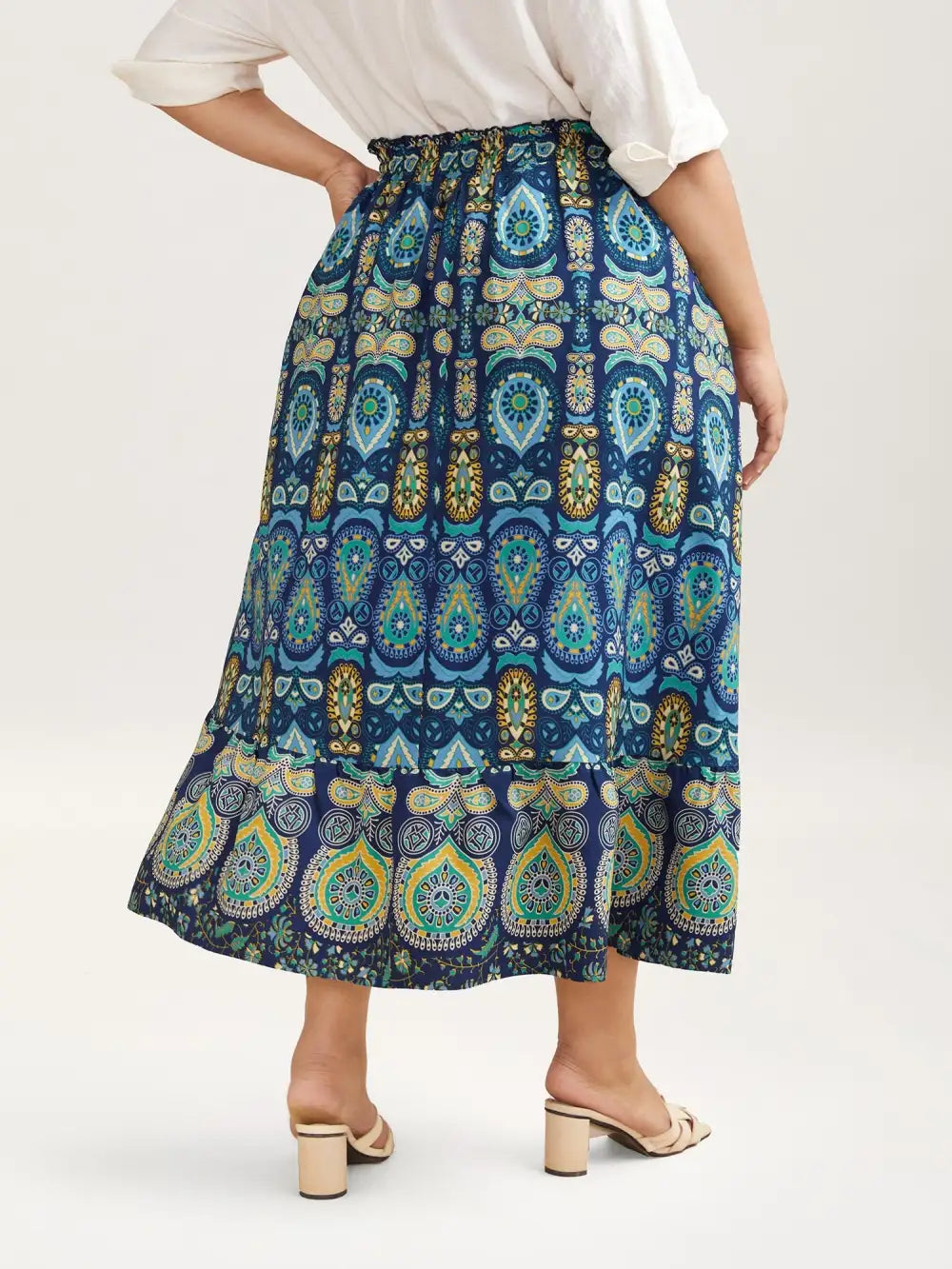 Bohemian Floral Print Pleated Maxi Skirt