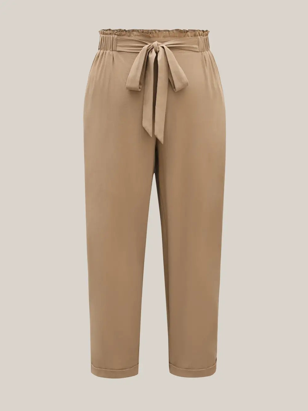 Belted Smocked Straight-Leg Pants