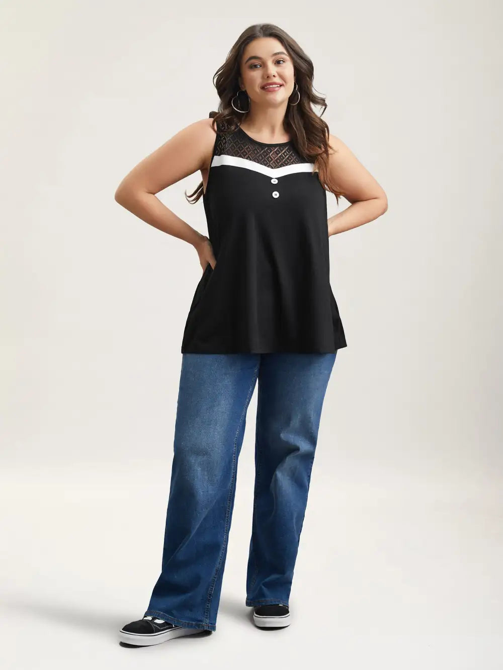Sheer Lace Color Contrast Button Vest