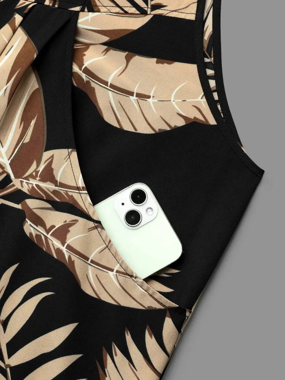 Tropical Leaf Print Overall Straps Jumpsuit