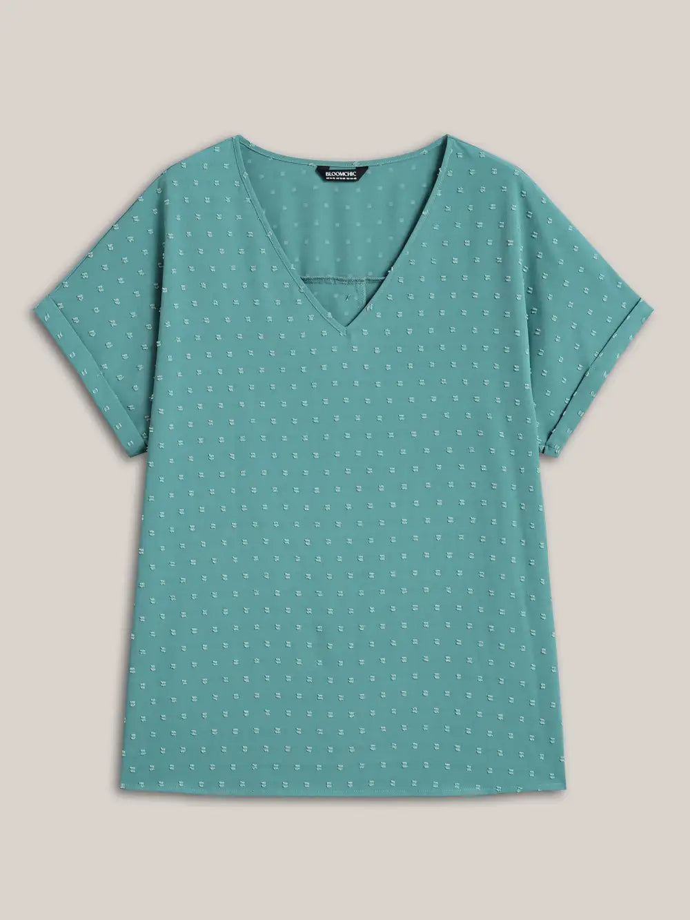 Back-Button Textured V-Neck Shirt