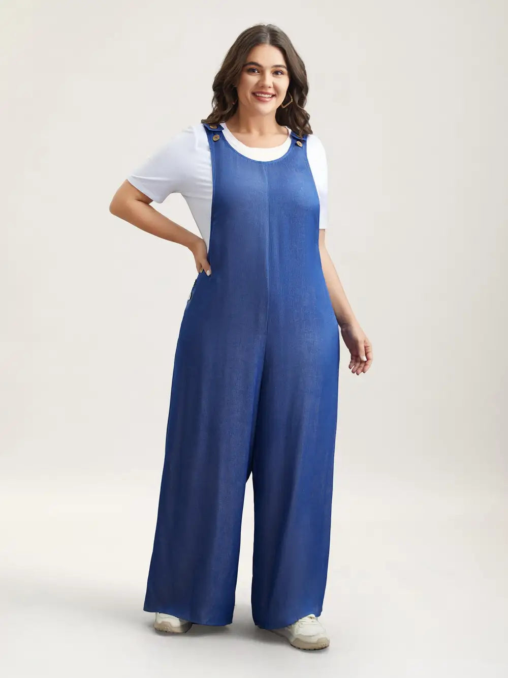 Adjustable Straps Fake-Denim Jumpsuit